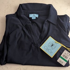 CeCe Dark Blue Collared Top
